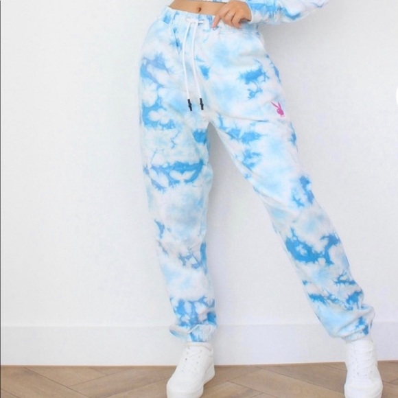 PlayboyXMissguided Blue Tie Dye Joggers - Picture 1 of 5